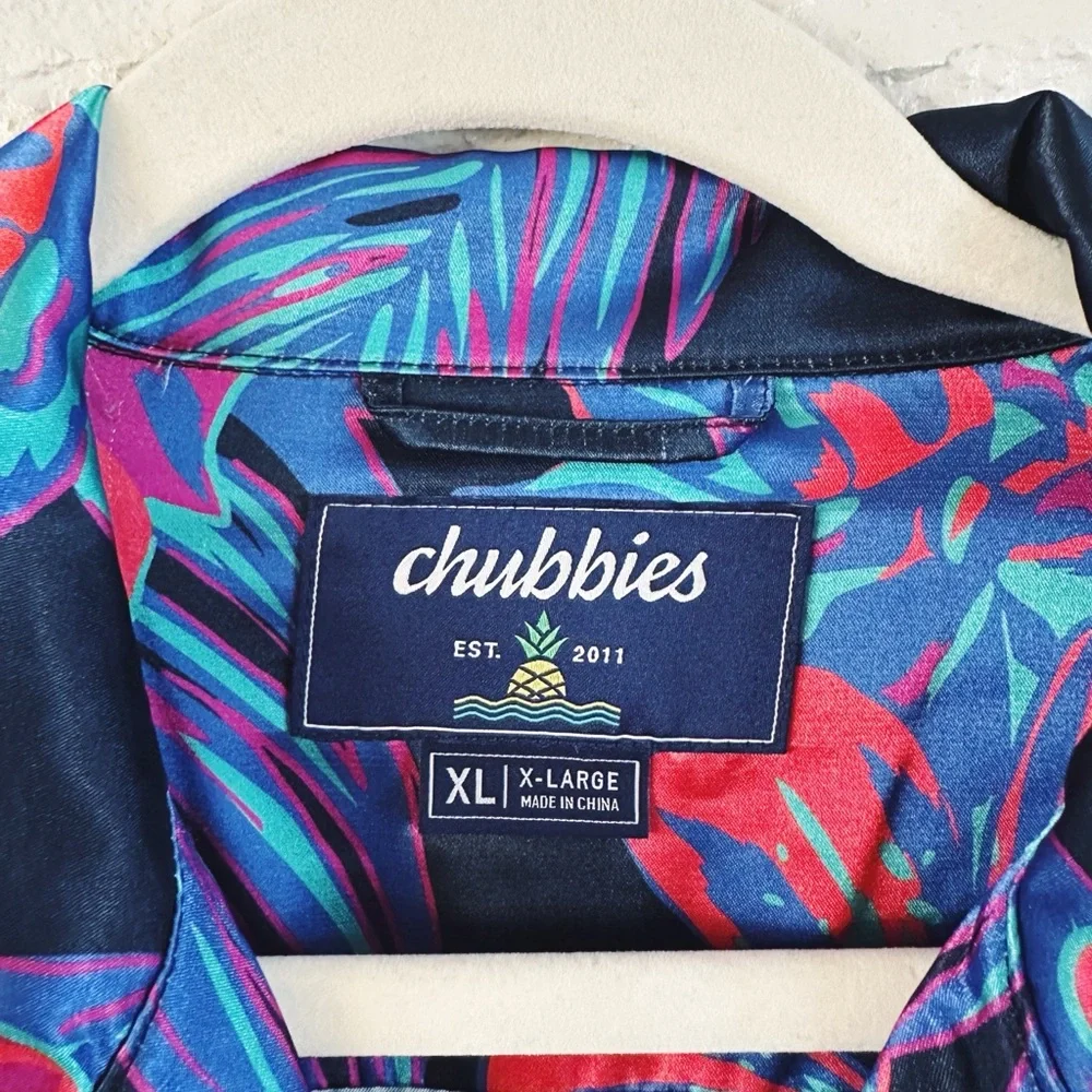 Men's Chubbies Tropical Floral Shirt and Short Pajama Set - Blue and Pink - Picture 4 of 9